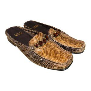 Stuart Weitzman Womens Snakeskin-Leather Slip-On Mules Amber Gem 7.5M City Money